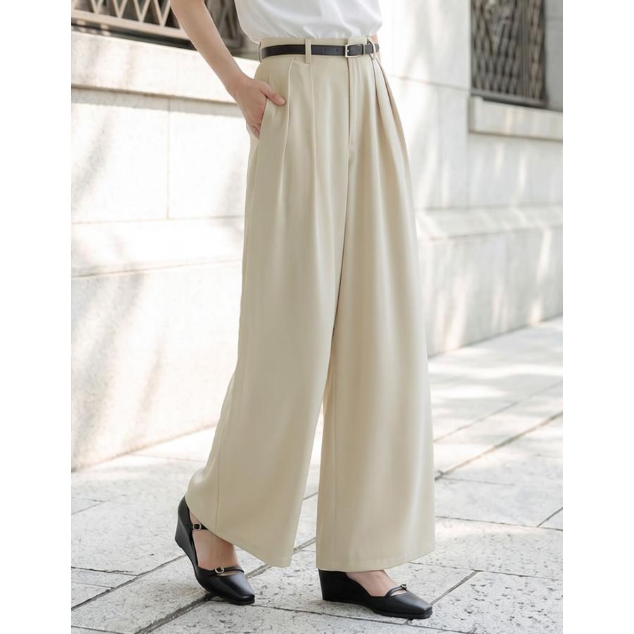 パンツ ワイドパンツ レディース 4色 低身長 高身長 ダブルタック スラックス ツイル風 ジョーゼット セットアップ対応 洗える 接触冷感 春夏 | Re:EDIT | 19