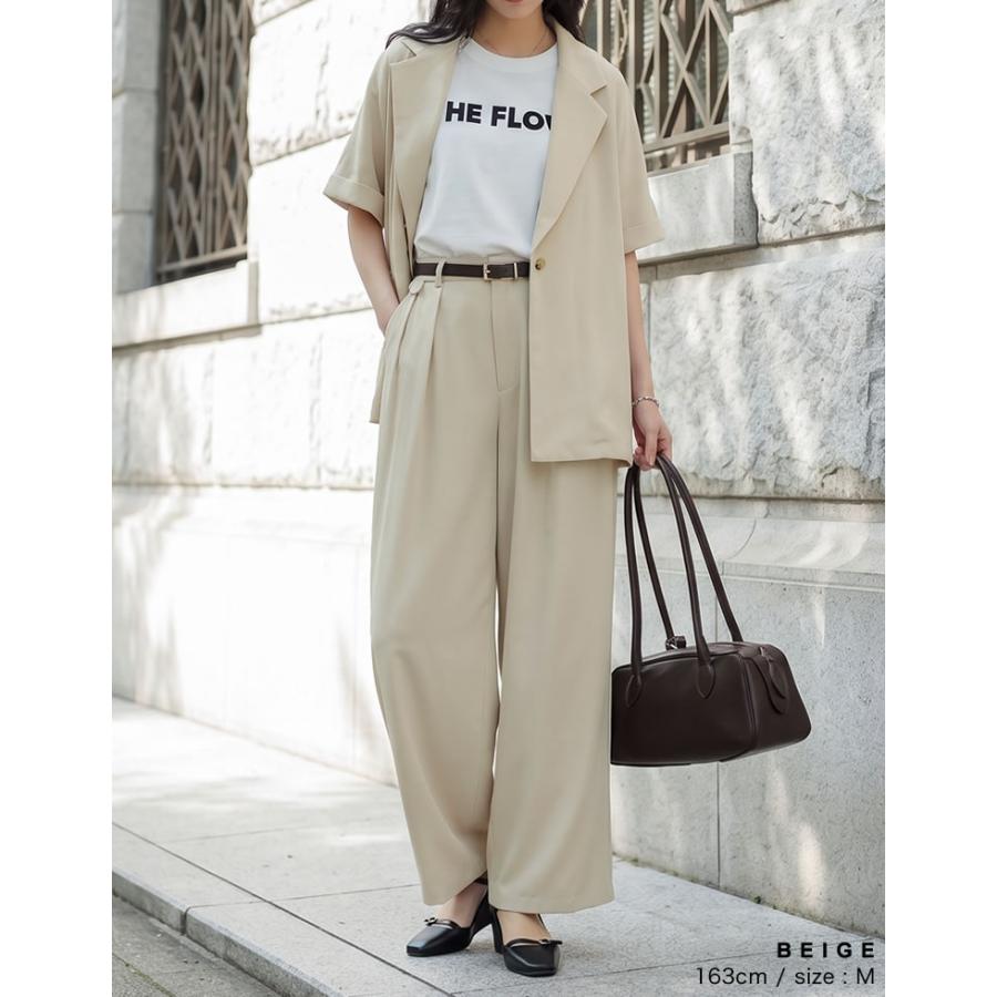 パンツ ワイドパンツ レディース 4色 低身長 高身長 ダブルタック スラックス ツイル風 ジョーゼット セットアップ対応 洗える 接触冷感 春夏 | Re:EDIT | 20