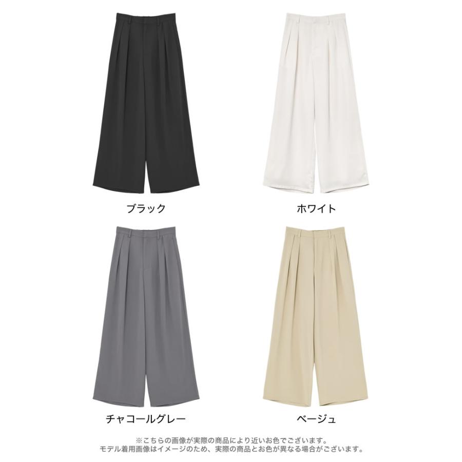 パンツ ワイドパンツ レディース 4色 低身長 高身長 ダブルタック スラックス ツイル風 ジョーゼット セットアップ対応 洗える 接触冷感 春夏 | Re:EDIT | 21