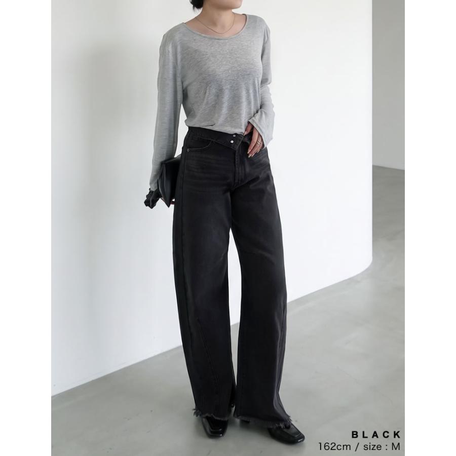 デニム レディース パンツ 低身長 高身長 ウエスト折り返し 綿100％ バレルレッグ カーブパンツ 体型カバー ポケットあり 2026春夏 | Re:EDIT | 11