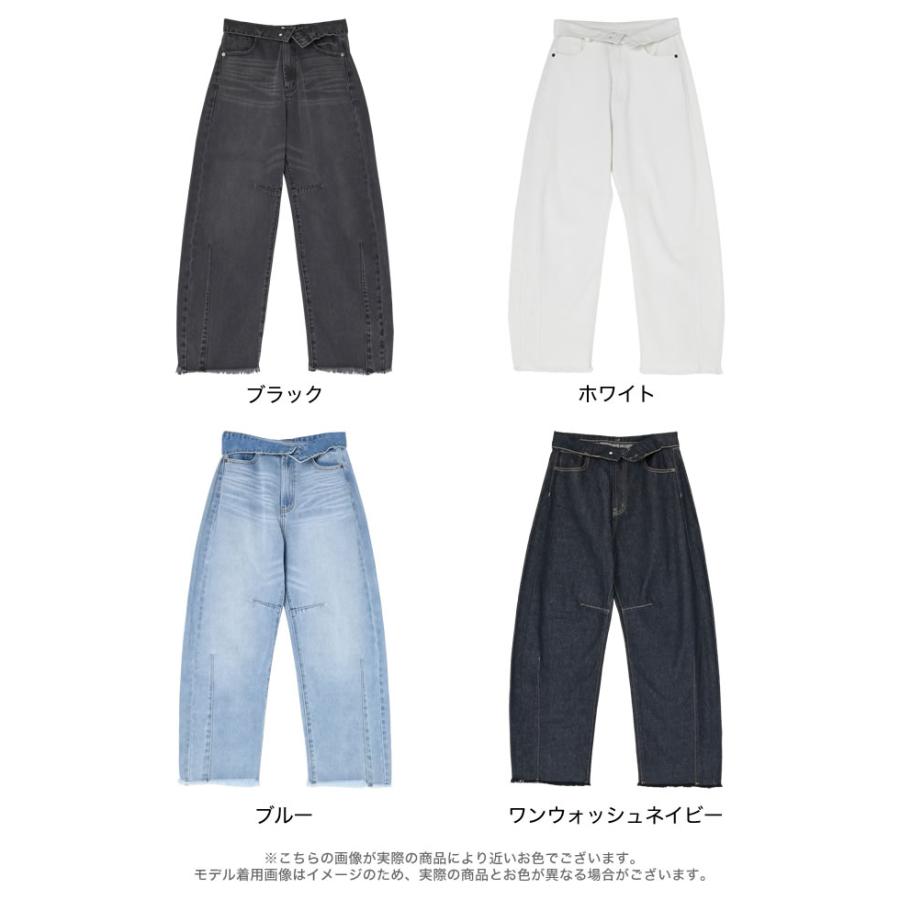 デニム レディース パンツ 低身長 高身長 ウエスト折り返し 綿100％ バレルレッグ カーブパンツ 体型カバー ポケットあり 2026春夏 | Re:EDIT | 17