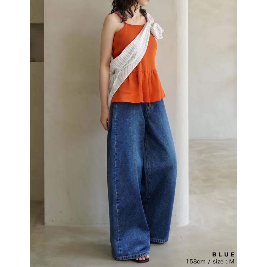 ワイドパンツ レディース デニム 低身長 高身長 ジーンズ ジーパン 体型カバー 綿100% ポケットあり 春夏 | Re:EDIT | 15