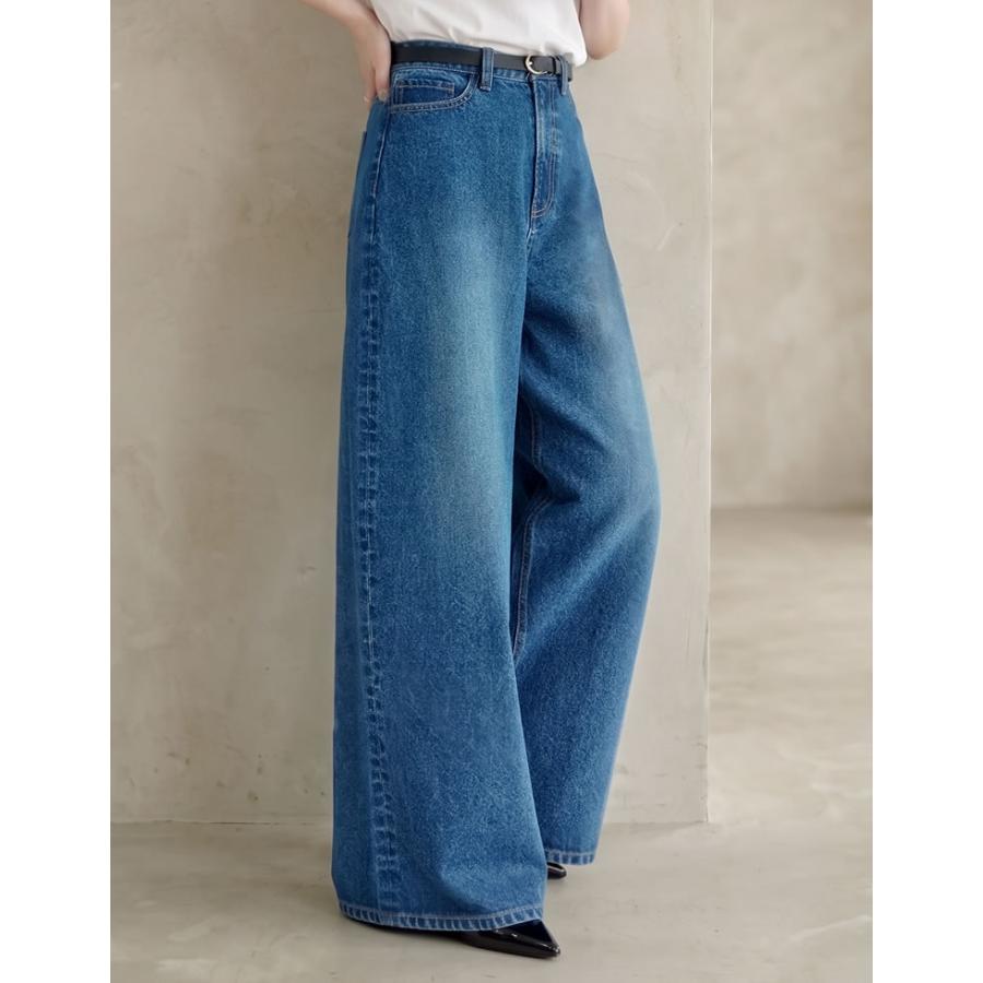 ワイドパンツ レディース デニム 低身長 高身長 ジーンズ ジーパン 体型カバー 綿100% ポケットあり 春夏 | Re:EDIT | 06