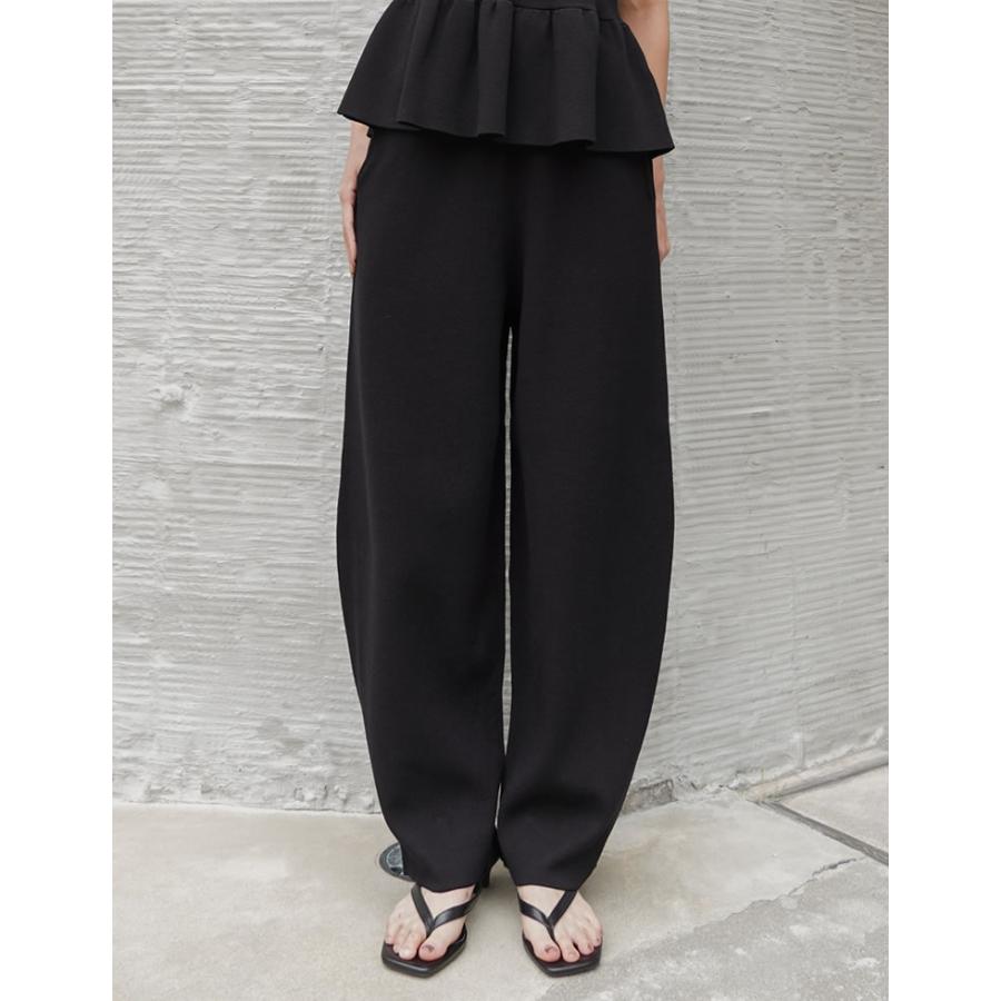 パンツ レディース ワイドパンツ カーブパンツ バレルパンツ 低身長 高身長 ニットパンツ ウエストゴム 体型カバー ポケットあり 2026春夏 | Re:EDIT | 09