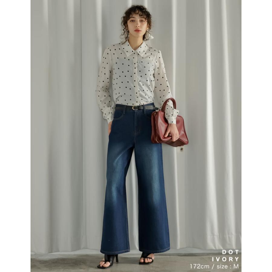 シャツ トップス レディース 5色 M/L リボン付き シアーシャツ ボウタイブラウス ドット柄 シアーブラウス 春夏[mb] | Re:EDIT | 16