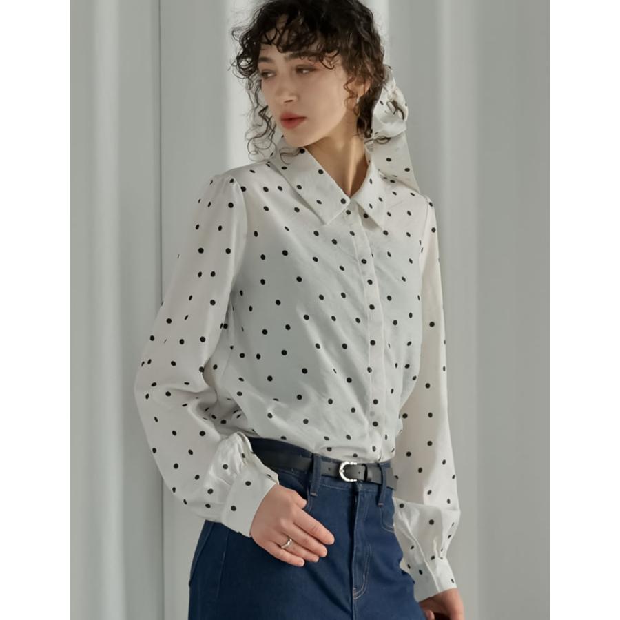 シャツ トップス レディース 5色 M/L リボン付き シアーシャツ ボウタイブラウス ドット柄 シアーブラウス 春夏[mb] | Re:EDIT | 17