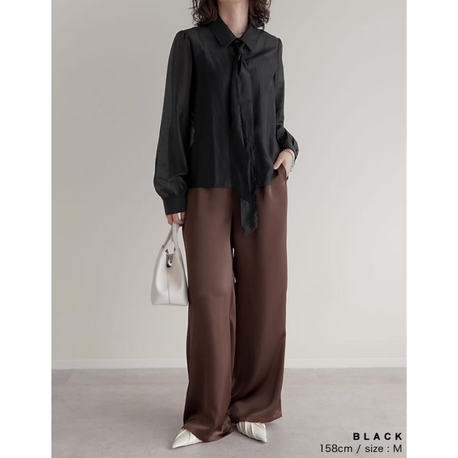 シャツ トップス レディース 5色 M/L リボン付き シアーシャツ ボウタイブラウス ドット柄 シアーブラウス 春夏[mb] | Re:EDIT | 18