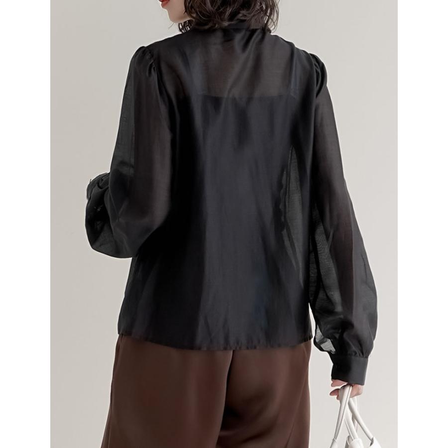 シャツ トップス レディース 5色 M/L リボン付き シアーシャツ ボウタイブラウス ドット柄 シアーブラウス 春夏[mb] | Re:EDIT | 19