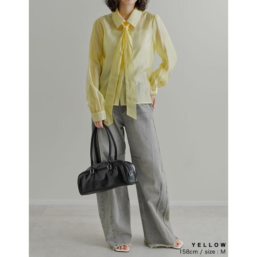 シャツ トップス レディース 5色 M/L リボン付き シアーシャツ ボウタイブラウス ドット柄 シアーブラウス 春夏[mb] | Re:EDIT | 21