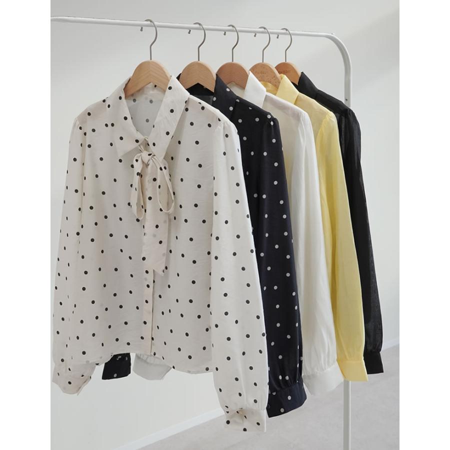 シャツ トップス レディース 5色 M/L リボン付き シアーシャツ ボウタイブラウス ドット柄 シアーブラウス 春夏[mb] | Re:EDIT | 06