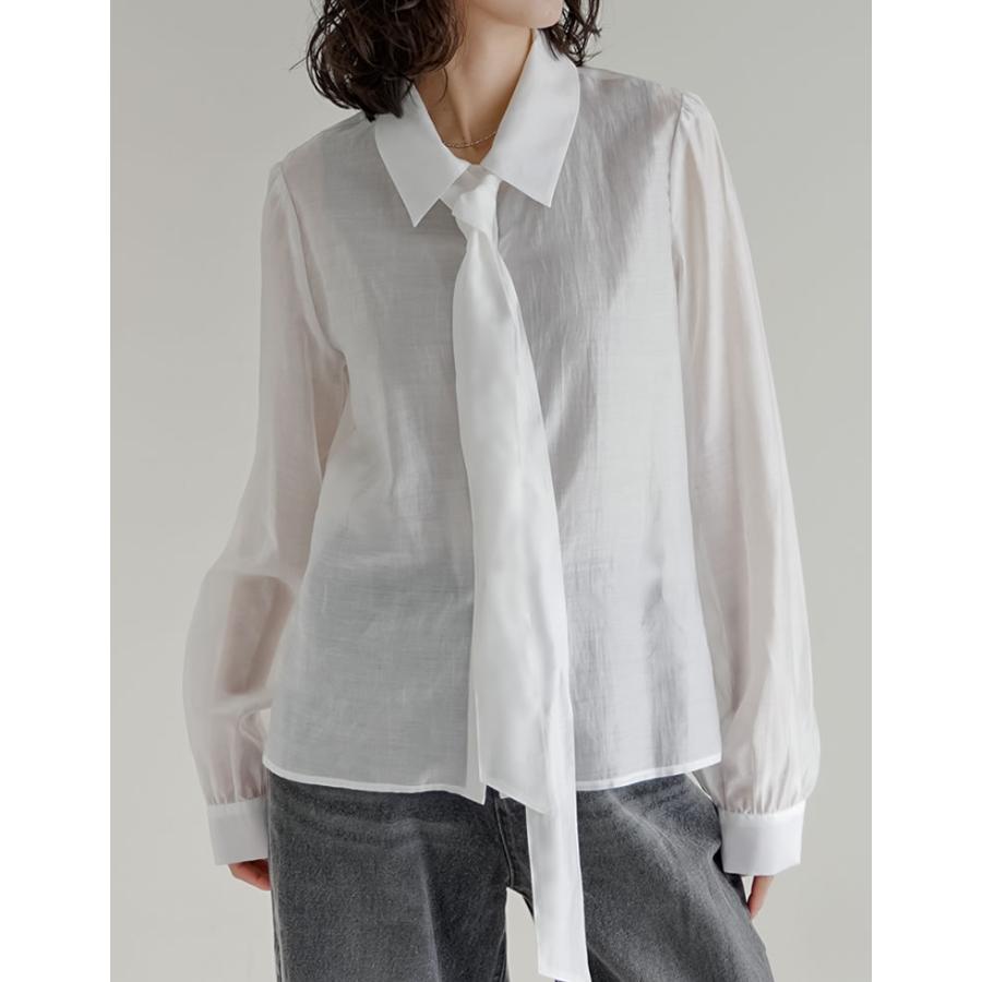 シャツ トップス レディース 5色 M/L リボン付き シアーシャツ ボウタイブラウス ドット柄 シアーブラウス 春夏[mb] | Re:EDIT | 10