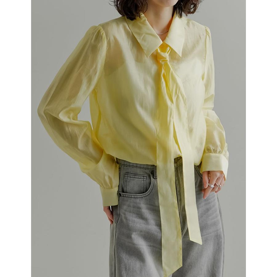 シャツ トップス レディース 5色 M/L リボン付き シアーシャツ ボウタイブラウス ドット柄 シアーブラウス 春夏[mb] | Re:EDIT | 11