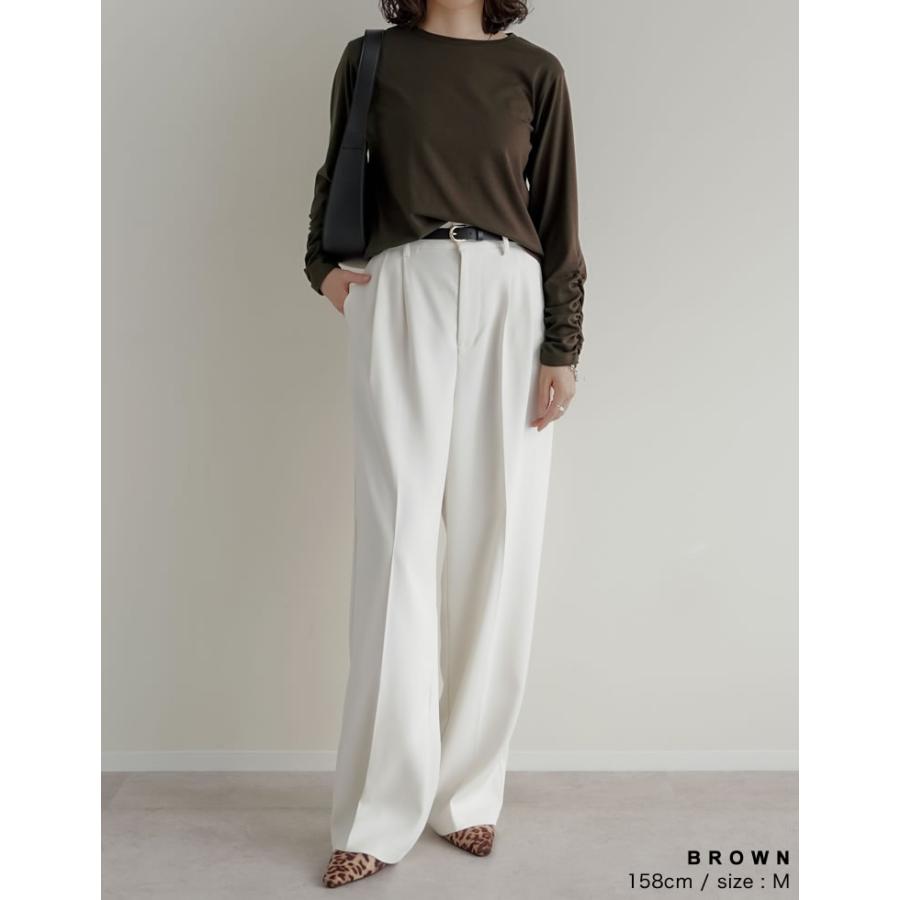 カットソー レディース トップス 袖シャーリング 洗える 接触冷感 レイヤード インナー 体型カバー 春夏[mb] | Re:EDIT | 20