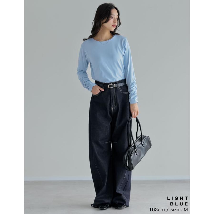 カットソー レディース トップス 袖シャーリング 洗える 接触冷感 レイヤード インナー 体型カバー 春夏[mb] | Re:EDIT | 21
