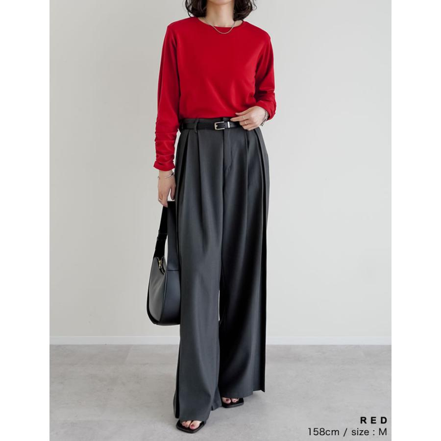 カットソー レディース トップス 袖シャーリング 洗える 接触冷感 レイヤード インナー 体型カバー 春夏[mb] | Re:EDIT | 22