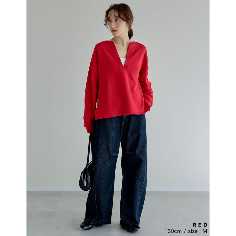 トップス カットソー レディース M/L 4色 プルオーバー マシュマロタッチ 体型カバー ポンチ 長袖 ストレッチ 接触冷感 UVカット 春夏 | Re:EDIT | 19