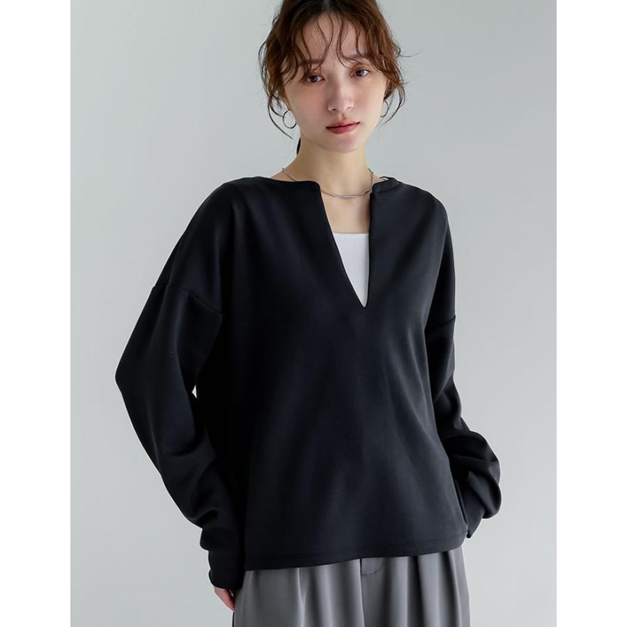 トップス カットソー レディース M/L 4色 プルオーバー マシュマロタッチ 体型カバー ポンチ 長袖 ストレッチ 接触冷感 UVカット 春夏 | Re:EDIT | 06