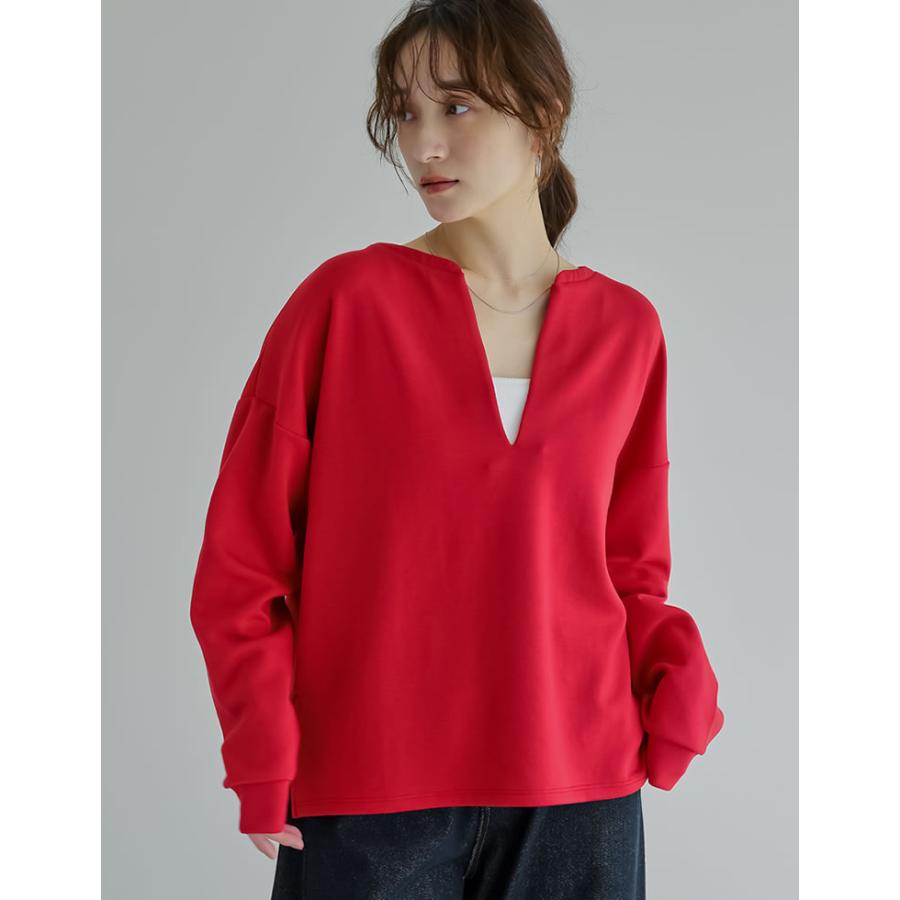 トップス カットソー レディース M/L 4色 プルオーバー マシュマロタッチ 体型カバー ポンチ 長袖 ストレッチ 接触冷感 UVカット 春夏 | Re:EDIT | 08