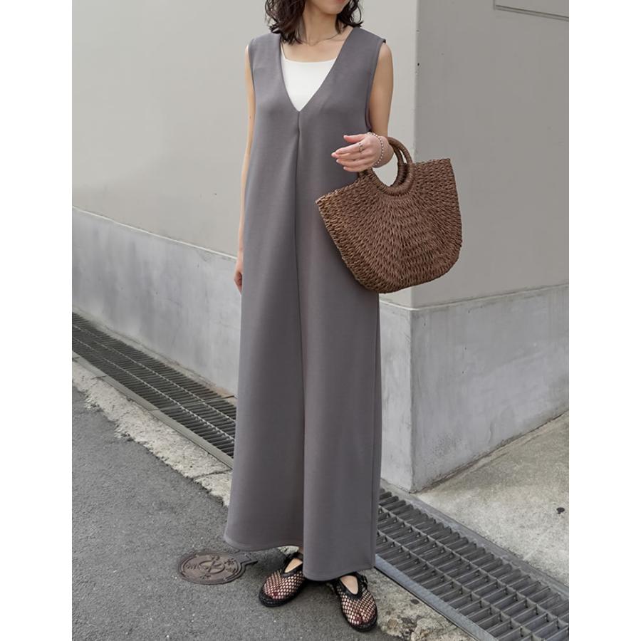 ワンピース ロング ジャンスカ レディース 2色 低身長 ノースリーブ 接触冷感 UVカット 洗濯機で洗える 体型カバー マタニティ ポケットあり 春夏 | Re:EDIT | 05