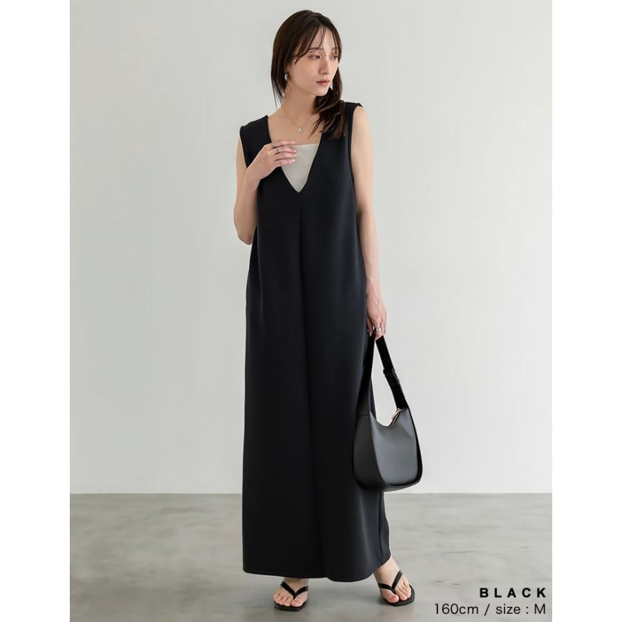 ワンピース ロング ジャンスカ レディース 2色 低身長 ノースリーブ 接触冷感 UVカット 洗濯機で洗える 体型カバー マタニティ ポケットあり 春夏 | Re:EDIT | 11