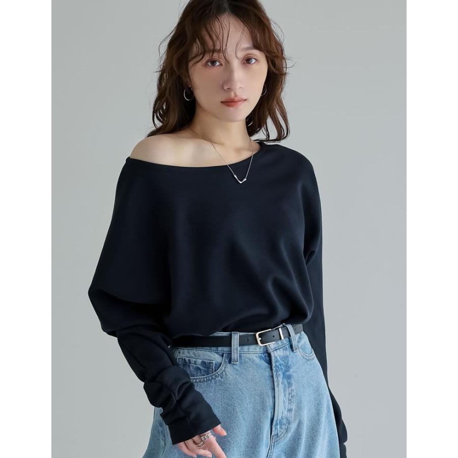 トップス カットソー レディース 3色 M/L プルオーバー マシュマロタッチ ポンチ オフショルダー 長袖 袖ギャザー 接触冷感 UVカット 春夏 | Re:EDIT | 15