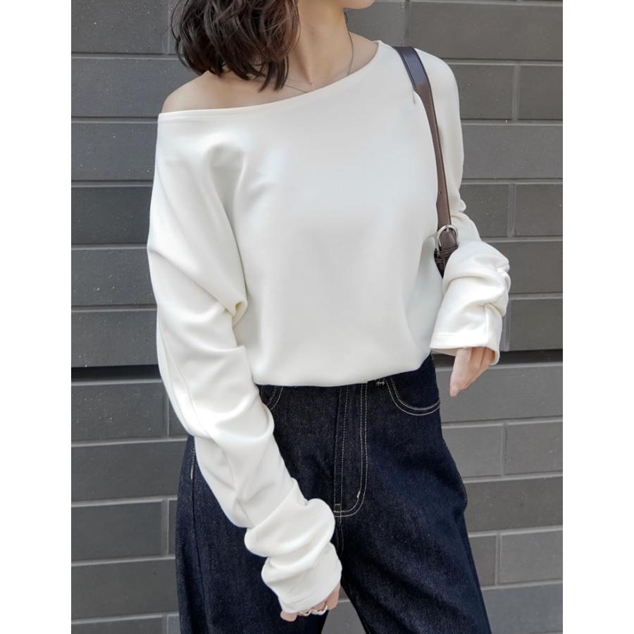 トップス カットソー レディース 3色 M/L プルオーバー マシュマロタッチ ポンチ オフショルダー 長袖 袖ギャザー 接触冷感 UVカット 春夏 | Re:EDIT | 17