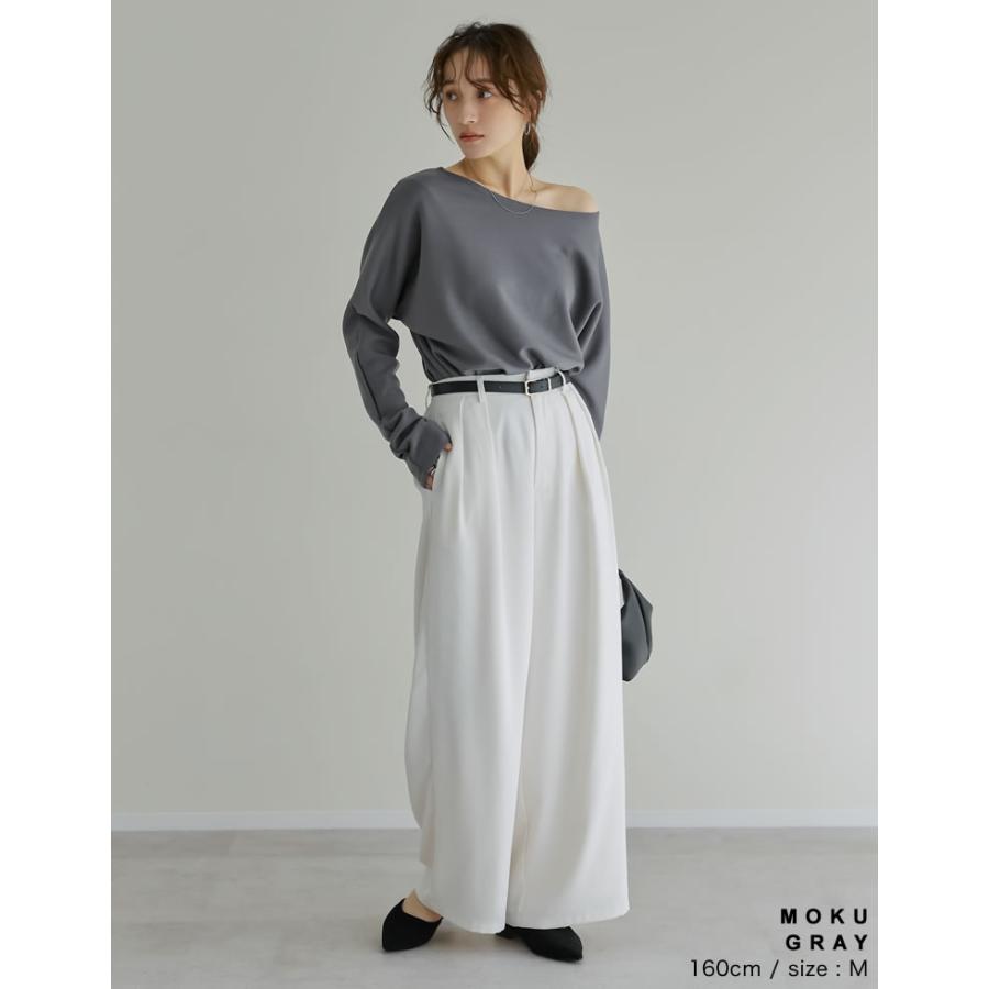 トップス カットソー レディース 3色 M/L プルオーバー マシュマロタッチ ポンチ オフショルダー 長袖 袖ギャザー 接触冷感 UVカット 春夏 | Re:EDIT | 18