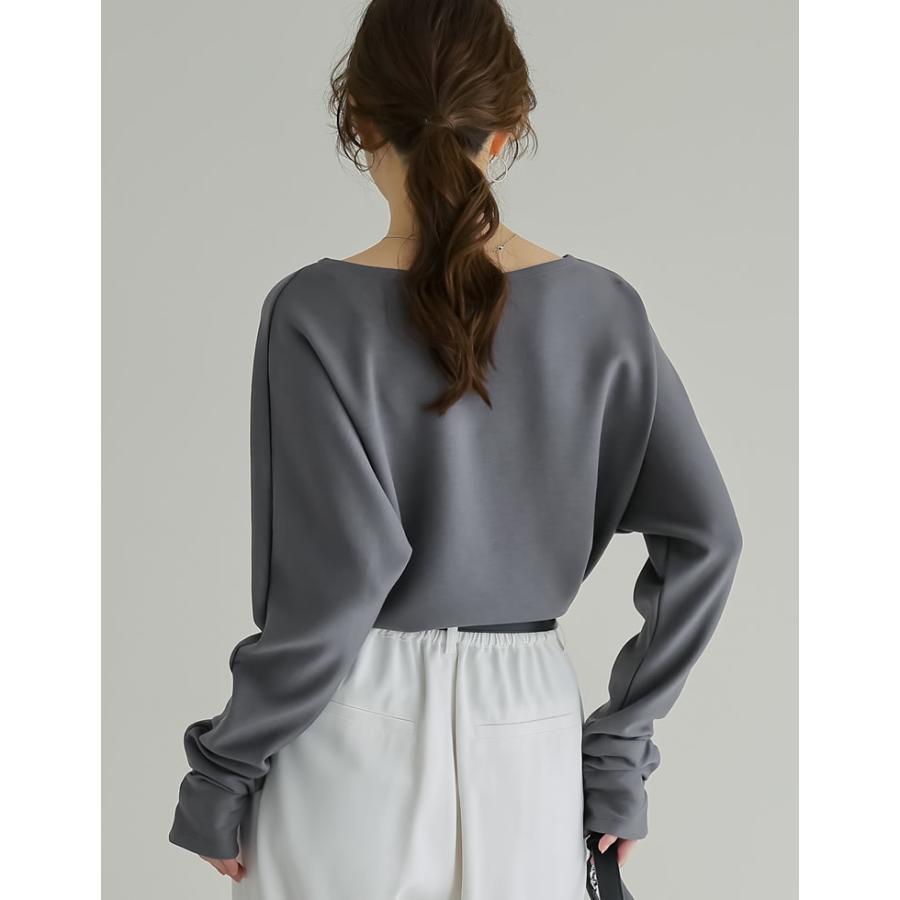 トップス カットソー レディース 3色 M/L プルオーバー マシュマロタッチ ポンチ オフショルダー 長袖 袖ギャザー 接触冷感 UVカット 春夏 | Re:EDIT | 19