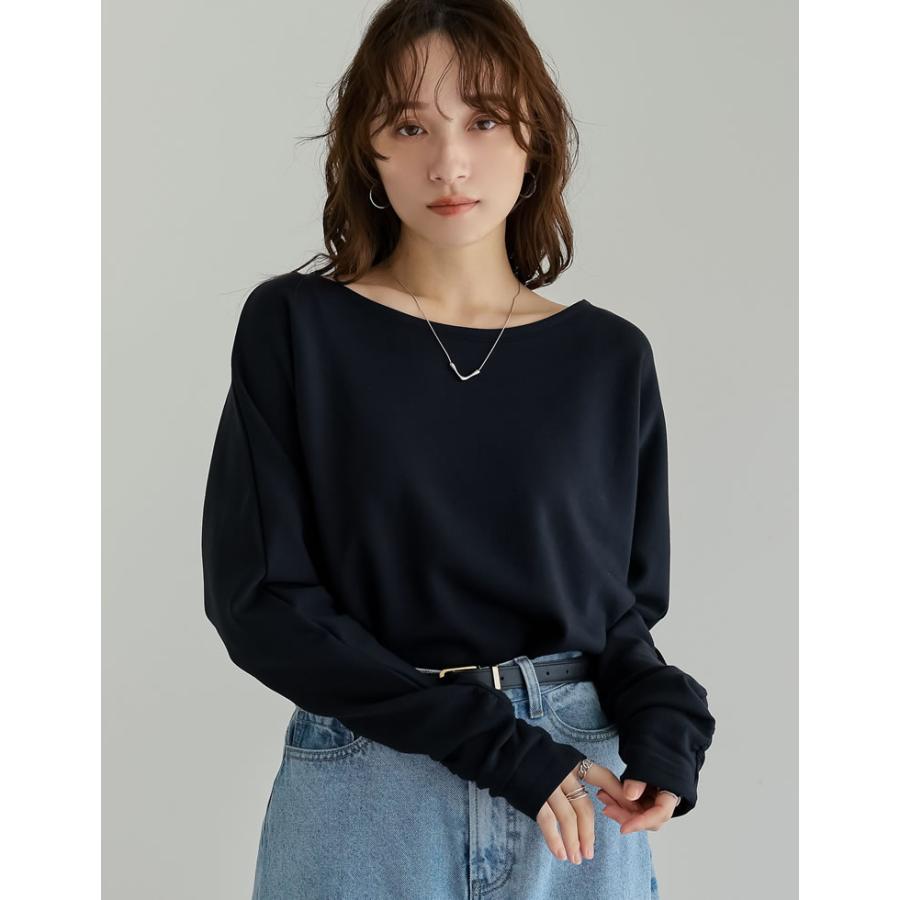 トップス カットソー レディース 3色 M/L プルオーバー マシュマロタッチ ポンチ オフショルダー 長袖 袖ギャザー 接触冷感 UVカット 春夏 | Re:EDIT | 05