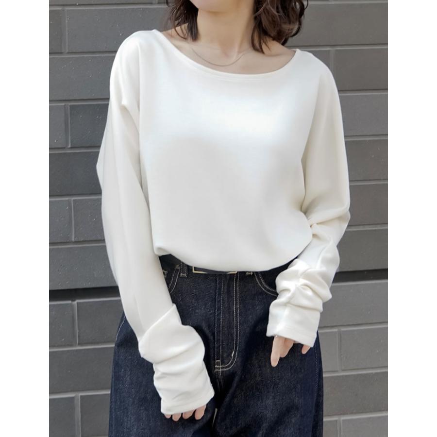 トップス カットソー レディース 3色 M/L プルオーバー マシュマロタッチ ポンチ オフショルダー 長袖 袖ギャザー 接触冷感 UVカット 春夏 | Re:EDIT | 06