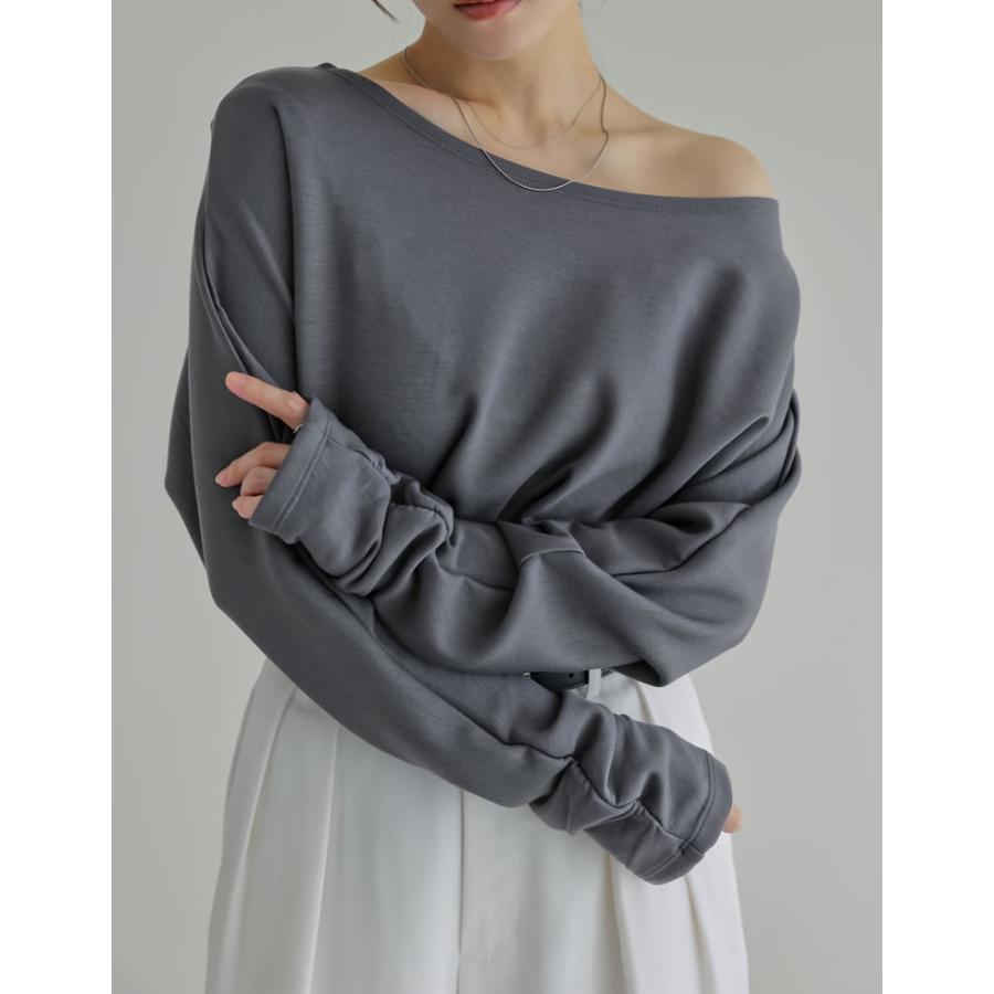 トップス カットソー レディース 3色 M/L プルオーバー マシュマロタッチ ポンチ オフショルダー 長袖 袖ギャザー 接触冷感 UVカット 春夏 | Re:EDIT | 07