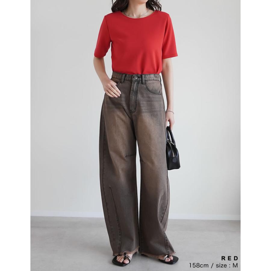 Tシャツ 半袖 レディース トップス M/L カットソー バックオープン 接触冷感 UVカット 洗濯可 アイロン不要 シンプル 春夏[mb] | Re:EDIT | 17