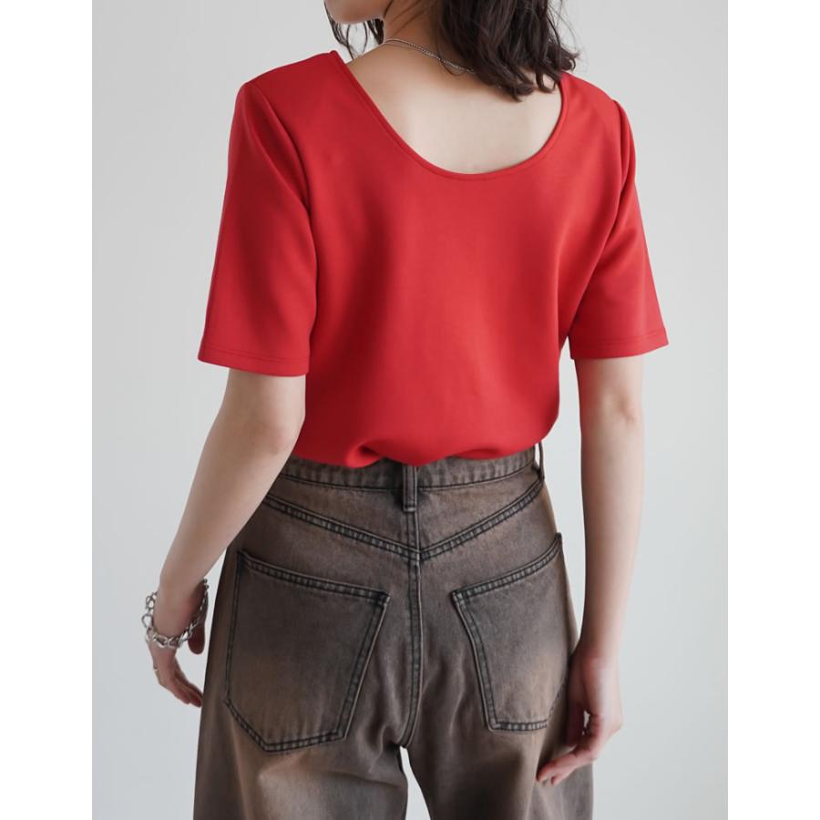 Tシャツ 半袖 レディース トップス M/L カットソー バックオープン 接触冷感 UVカット 洗濯可 アイロン不要 シンプル 春夏[mb] | Re:EDIT | 18