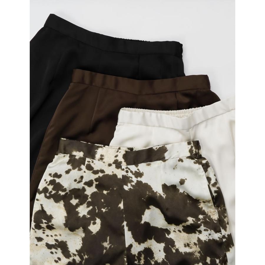 パンツ サテンパンツ レディース 4色 低身長 高身長 ドロスト プリント 柄 カウ柄 ウエストバックゴム ポケットあり 春夏 | Re:EDIT | 09