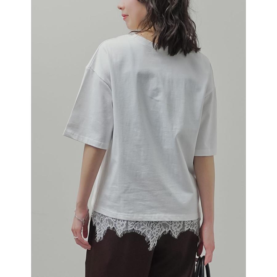 レース裾 カットソー Re:EDIT（リエディ） 半袖 Tシャツ レディース トップス レース 裾