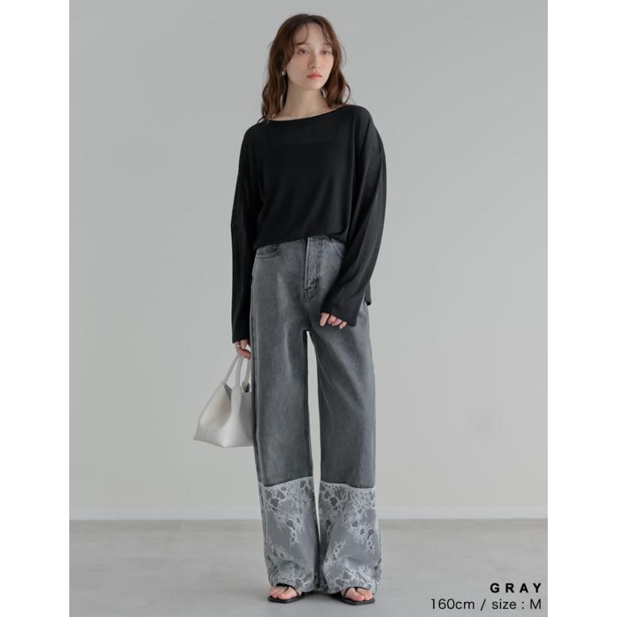 デニム レディース パンツ 低身長 高身長 ストレートデニム 裾レース 脚長 美脚 細見え 綿100% ポケットあり 春夏 | Re:EDIT | 17