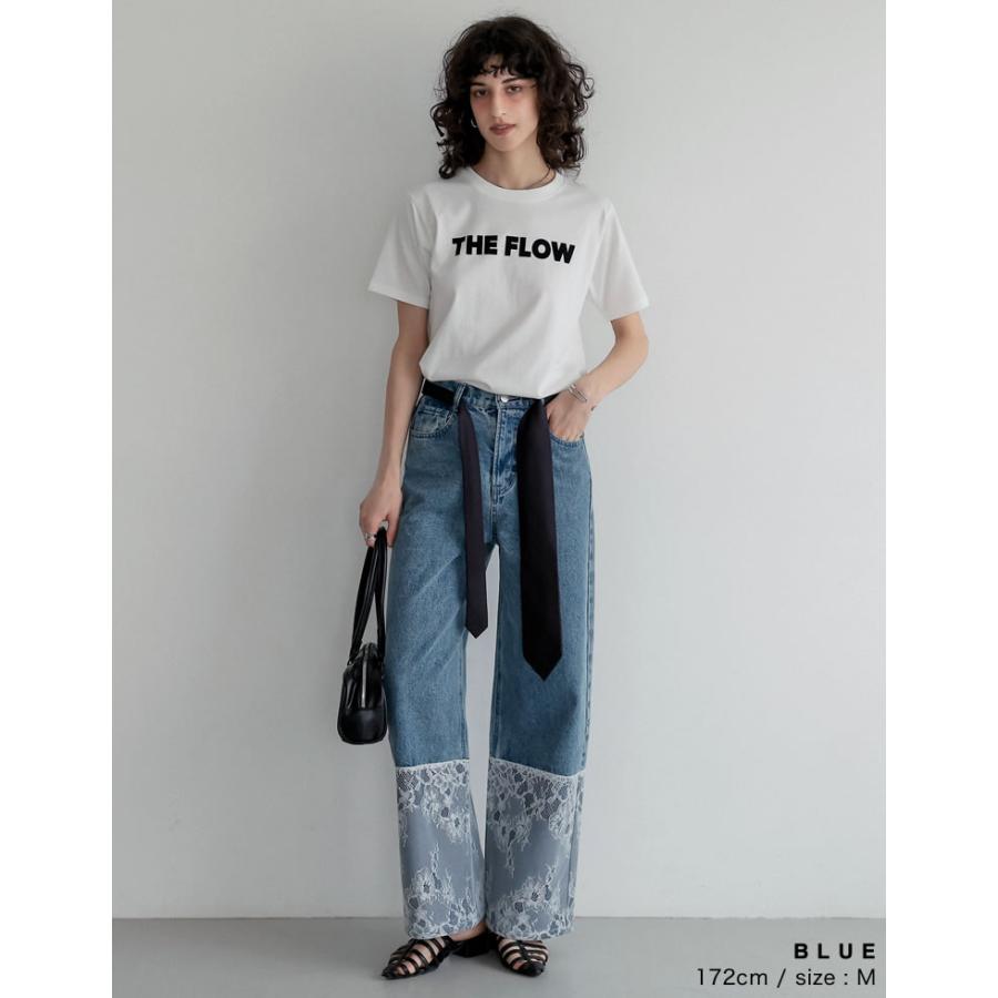 デニム レディース パンツ 低身長 高身長 ストレートデニム 裾レース 脚長 美脚 細見え 綿100% ポケットあり 春夏 | Re:EDIT | 10