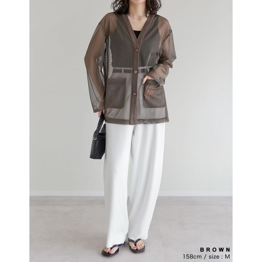 カーディガン メッシュ レディース 4色 M/L シアー 袖リブ レイヤード 涼しい 冷房対策 羽織り レイヤード 重ね着 ポケットあり 春夏[mb] | Re:EDIT | 19