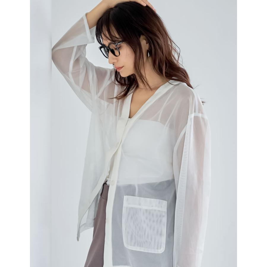 カーディガン メッシュ レディース 4色 M/L シアー 袖リブ レイヤード 涼しい 冷房対策 羽織り レイヤード 重ね着 ポケットあり 春夏[mb] | Re:EDIT | 08
