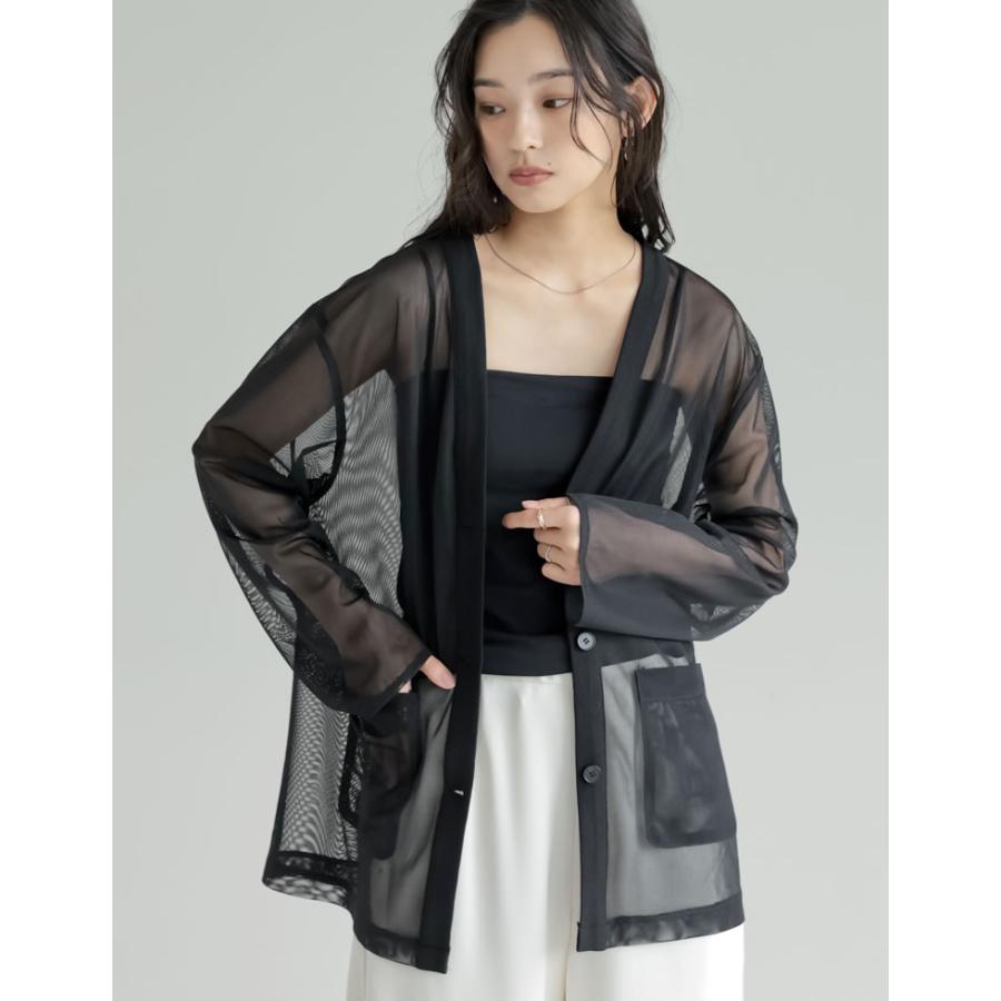 カーディガン メッシュ レディース 4色 M/L シアー 袖リブ レイヤード 涼しい 冷房対策 羽織り レイヤード 重ね着 ポケットあり 春夏[mb] | Re:EDIT | 11