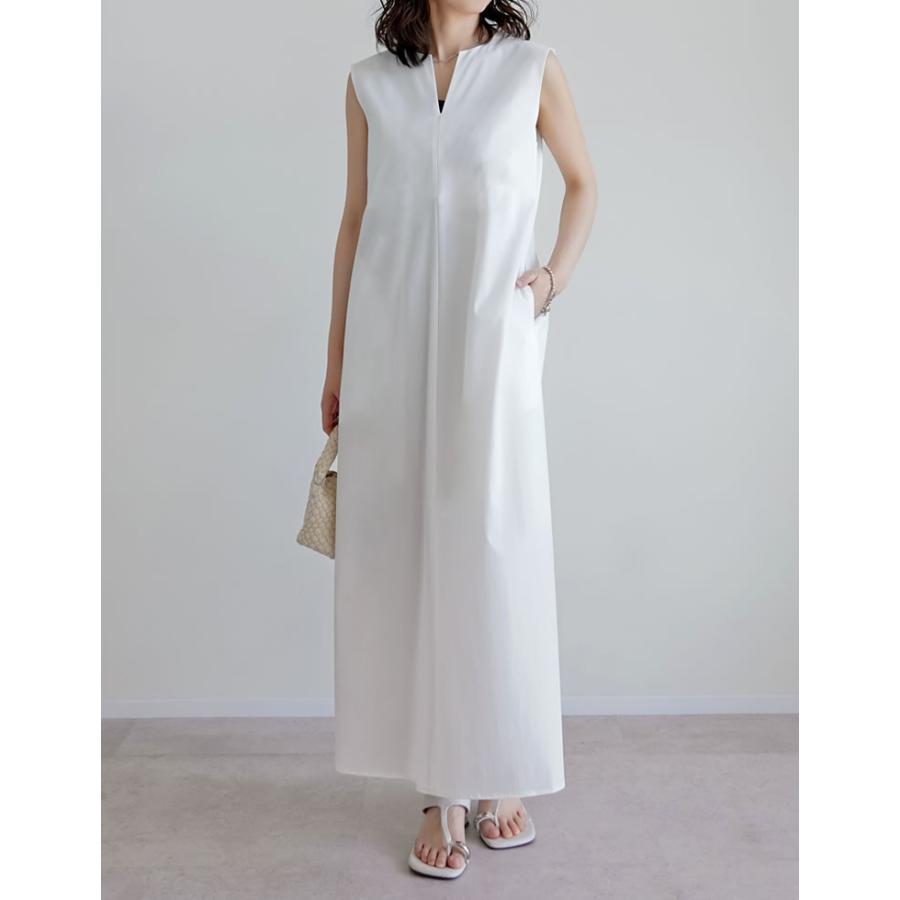 ロングワンピース レディース ワンピース 低身長 高身長 キーネック ノースリーブ シンプル 撥水加工 撥水 晴雨兼用 ポケットあり 春夏 | Re:EDIT | 09