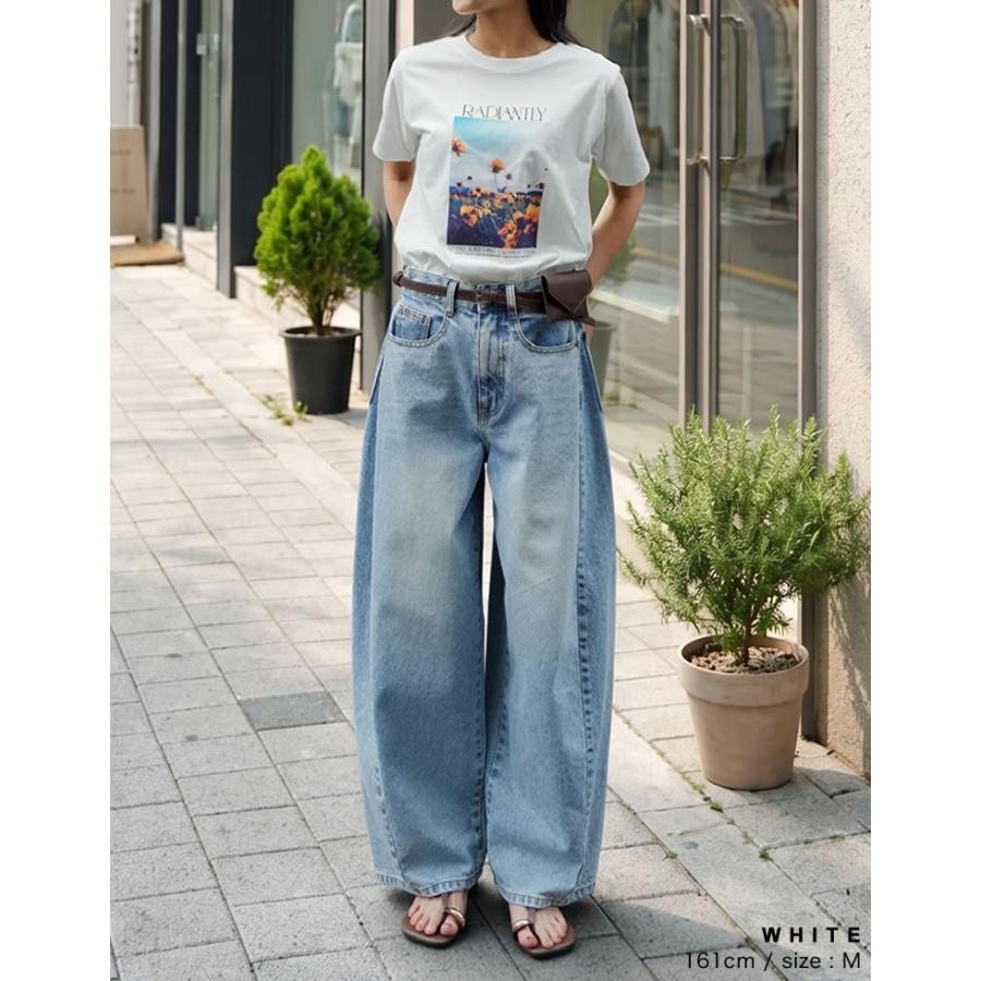 Tシャツ 半袖 カットソー レディース トップス M/L 丸首 綿混 接触冷感 涼感 UVカット 紫外線対策 シワになりにくい プリント 春夏 | Re:EDIT | 17