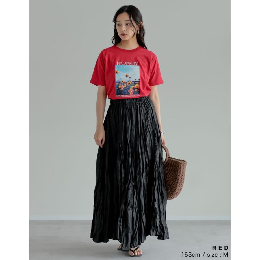 Tシャツ 半袖 カットソー レディース トップス M/L 丸首 綿混 接触冷感 涼感 UVカット 紫外線対策 シワになりにくい プリント 春夏 | Re:EDIT | 18