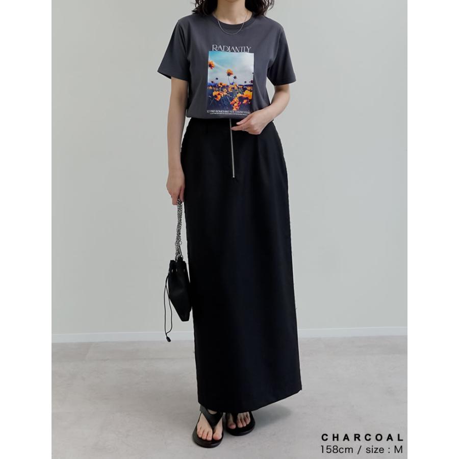 Tシャツ 半袖 カットソー レディース トップス M/L 丸首 綿混 接触冷感 涼感 UVカット 紫外線対策 シワになりにくい プリント 春夏 | Re:EDIT | 19