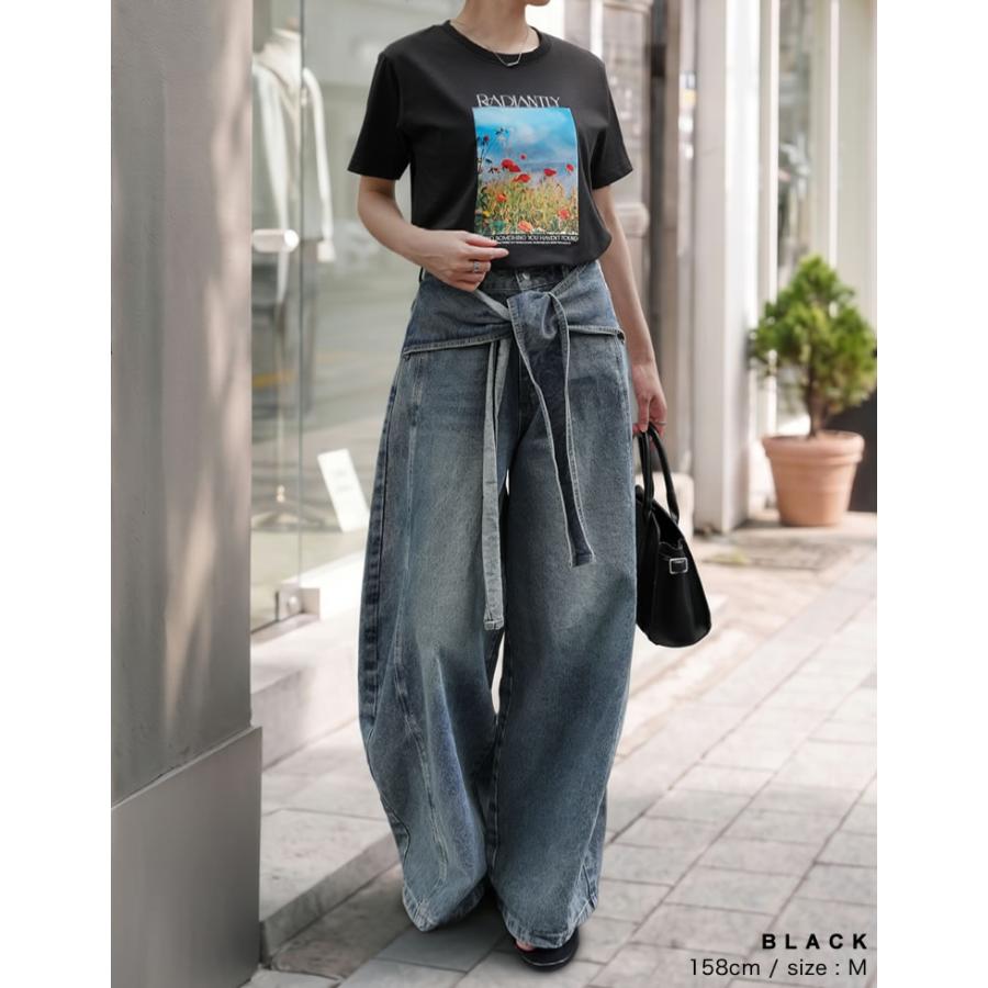 Tシャツ 半袖 カットソー レディース トップス M/L 丸首 綿混 接触冷感 涼感 UVカット 紫外線対策 シワになりにくい プリント 春夏 | Re:EDIT | 20