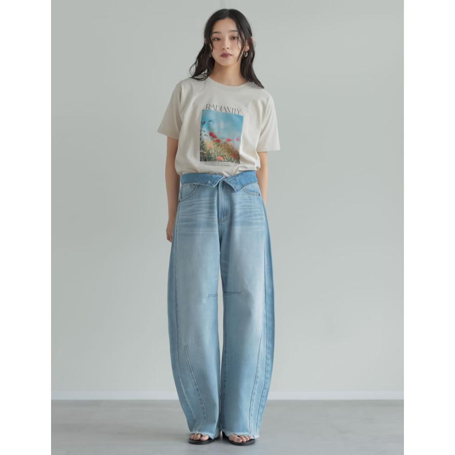 Tシャツ 半袖 カットソー レディース トップス M/L 丸首 綿混 接触冷感 涼感 UVカット 紫外線対策 シワになりにくい プリント 春夏 | Re:EDIT | 21