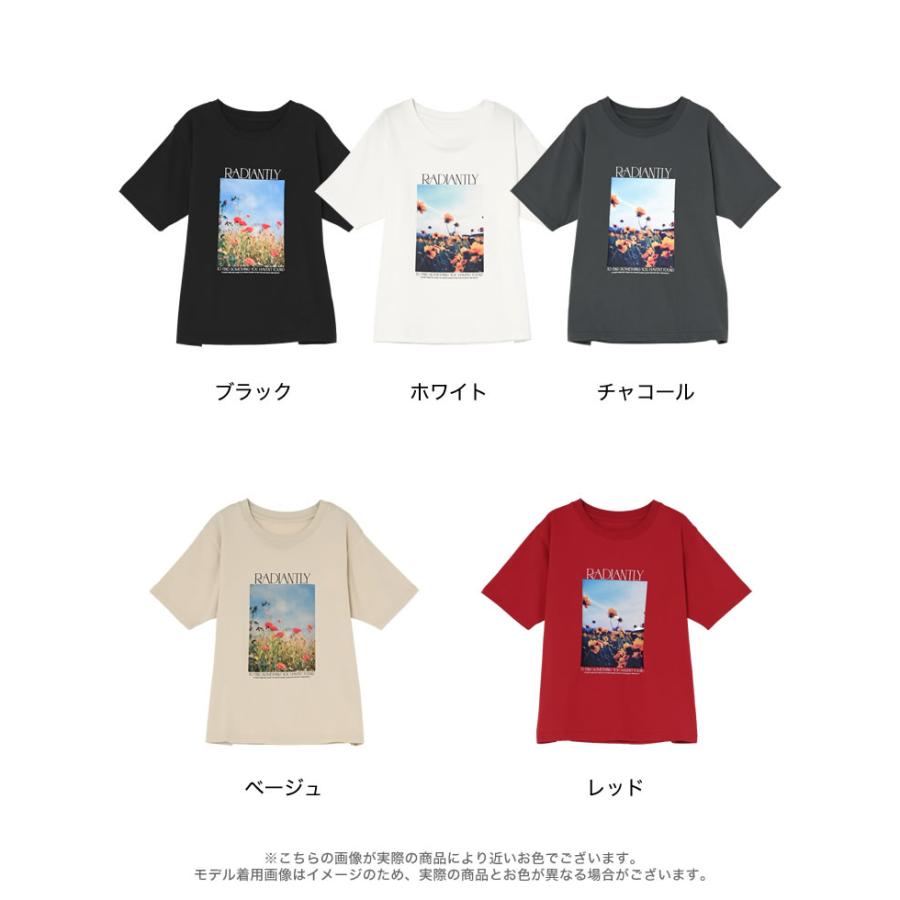 Tシャツ 半袖 カットソー レディース トップス M/L 丸首 綿混 接触冷感 涼感 UVカット 紫外線対策 シワになりにくい プリント 春夏 | Re:EDIT | 22