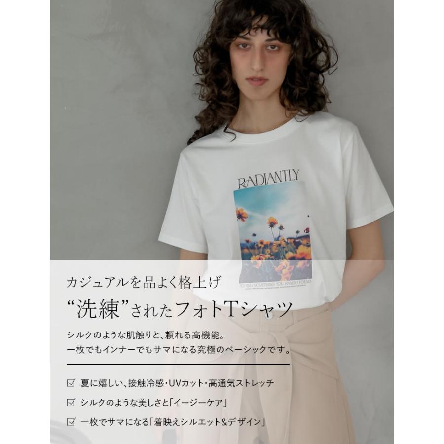 Tシャツ 半袖 カットソー レディース トップス M/L 丸首 綿混 接触冷感 涼感 UVカット 紫外線対策 シワになりにくい プリント 春夏 | Re:EDIT | 06