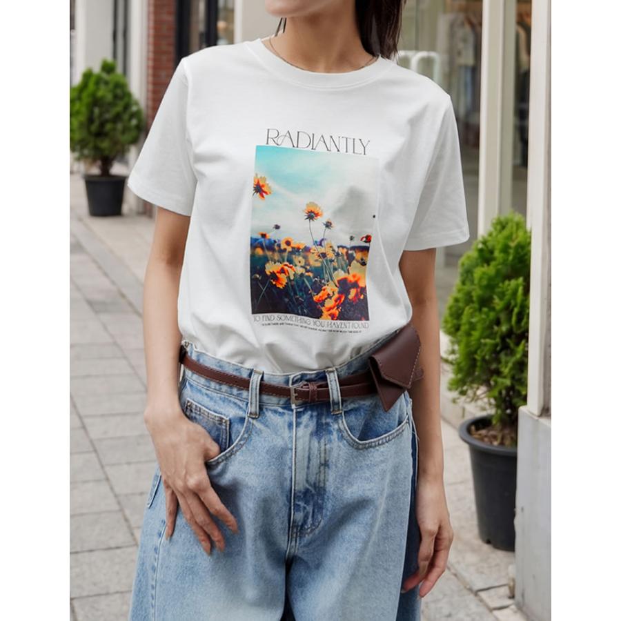 Tシャツ 半袖 カットソー レディース トップス M/L 丸首 綿混 接触冷感 涼感 UVカット 紫外線対策 シワになりにくい プリント 春夏 | Re:EDIT | 07