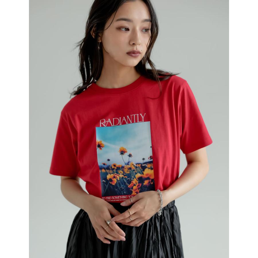 Tシャツ 半袖 カットソー レディース トップス M/L 丸首 綿混 接触冷感 涼感 UVカット 紫外線対策 シワになりにくい プリント 春夏 | Re:EDIT | 08